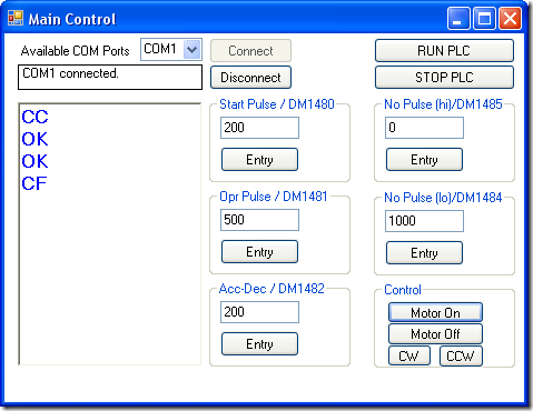 Tampilan Visual Basic .NET untuk pengenalian motor melalui serial port